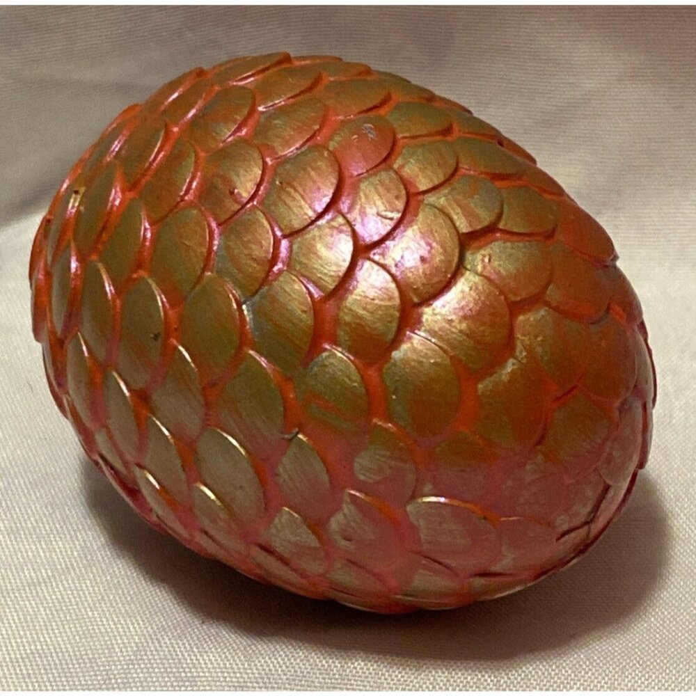 Handmade Orange Pink Iridescent Dragon Egg 2.5" Gold Metal Scales - Picture 4 of 9